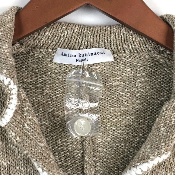 Amina Rubinacci Napoli Sweater 40 Tan Linen Made in Italy Cardigan Size Small - Picture 3 of 10